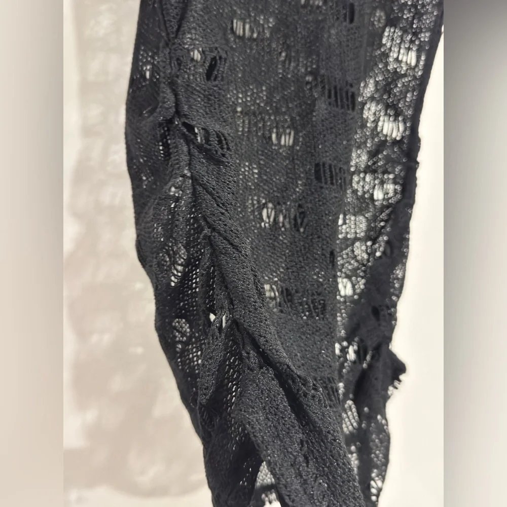 Si Designs Black Crochet Swim Cover Up Dress Ruched Tie Back Beachwear Size S